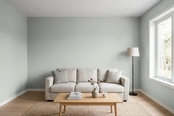 Living room with walls painted Sherwin-Williams Magnetic Gray SW 7058 (simulated)