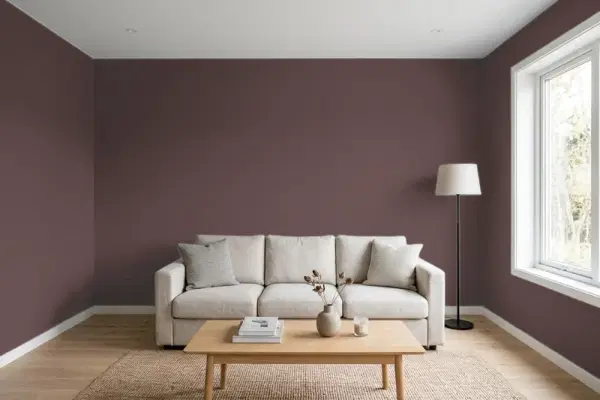 Living room with walls painted Behr Mahogany Spice BNC-31 (simulated)