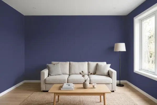 Living room with walls painted Behr Majestic Blue HDC-MD-01 (simulated)