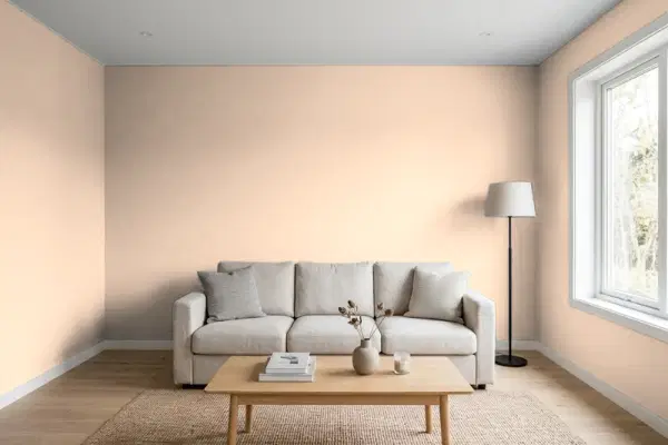 Living room with walls painted PPG Paints Maple Granola 16-25 (simulated)