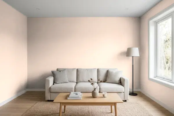 Living room with walls painted Valspar March Ice 1001-10B (simulated)