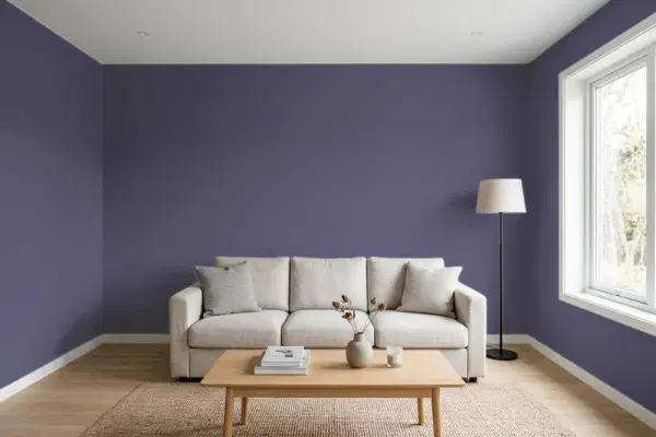 Living room with walls painted Behr Mardi Gras PPU16-19 (simulated)
