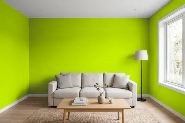 Living room with walls painted Benjamin Moore Margarita 2026-20 (simulated)