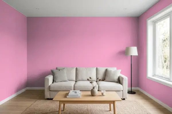 Living room with walls painted Valspar Market Flower 1005-3C (simulated)