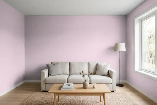 Living room with walls painted Sherwin-Williams Mauve Finery SW 6282 (simulated)