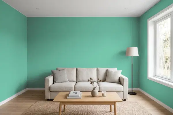 Living room with walls painted Benjamin Moore Medici Malachite 600 (simulated)