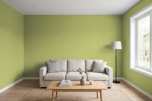 Living room with walls painted Benjamin Moore Medieval Times 530 (simulated)