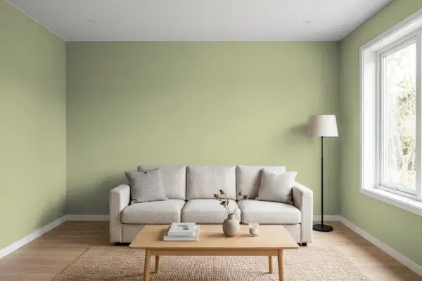 Living room with walls painted Behr Meditation Time S360-4 (simulated)
