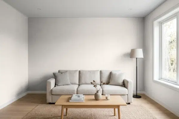 Living room with walls painted Sherwin-Williams Mercurial SW 9550 (simulated)