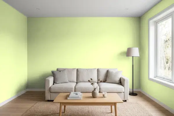 Living room with walls painted PPG Paints Mermaid Tears 1217-4 (simulated)