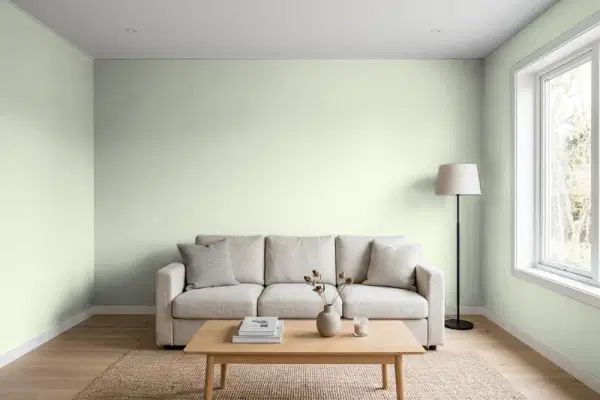 Living room with walls painted PPG Paints Merry Music 1127-3 (simulated)