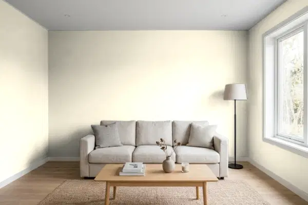 Living room with walls painted PPG Paints Mesa Beige 1092-2 (simulated)