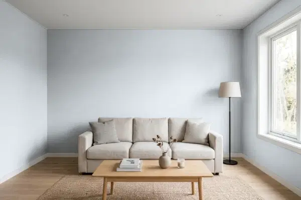 Living room with walls painted Benjamin Moore Metallic Silver 2132-60 (simulated)
