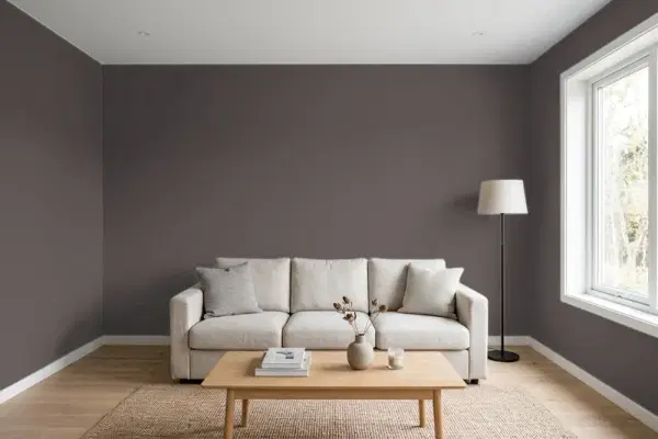 Living room with walls painted Sherwin-Williams Metropolis SW 9575 (simulated)