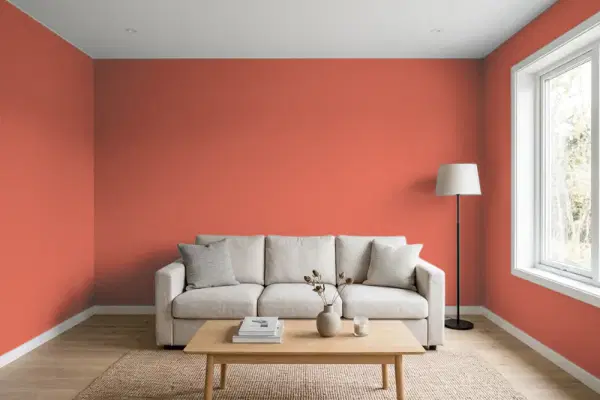 Living room with walls painted Behr Mexican Chile 200D-6 (simulated)
