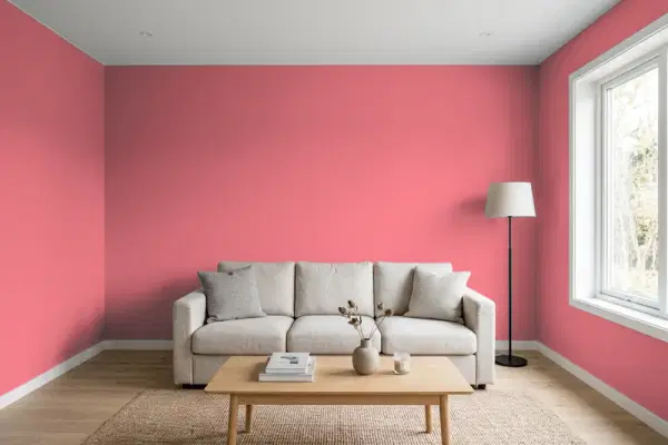 Living room with walls painted PPG Paints Mexican Chile 1186-5 (simulated)