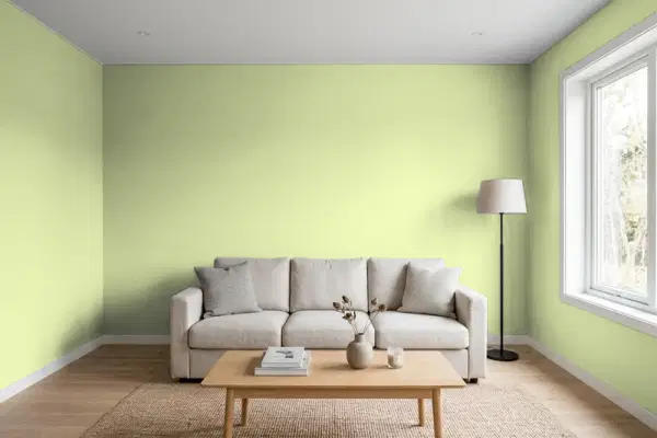 Living room with walls painted Valspar Mild Evergreen 6003-5C (simulated)