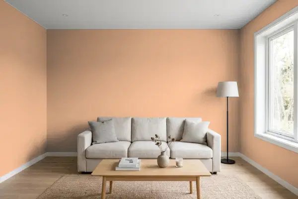 Living room with walls painted Benjamin Moore Milk and Honey AF-210 (simulated)