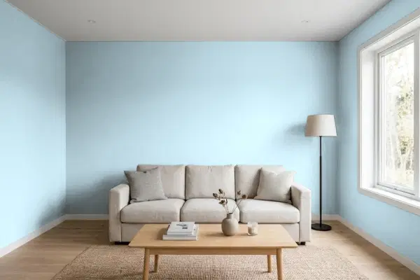 Living room with walls painted Behr Millstream PPU14-16 (simulated)