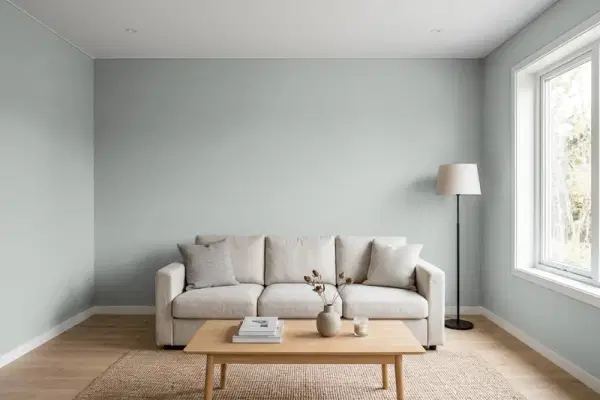 Living room with walls painted Sherwin-Williams Mineral Deposit SW 7652 (simulated)