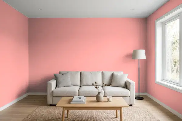 Living room with walls painted Benjamin Moore Minstrel Heart 1297 (simulated)