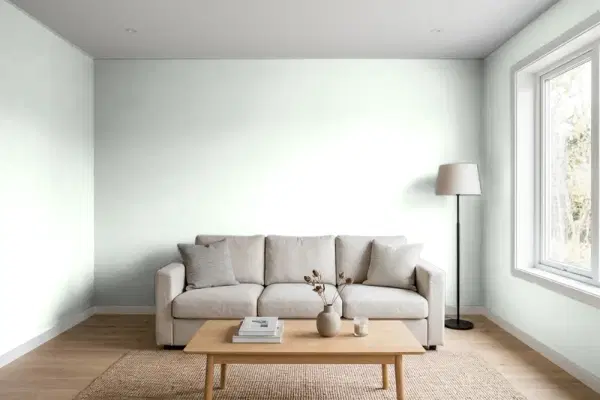 Living room with walls painted Valspar Mint Spritzer 7005-11 (simulated)