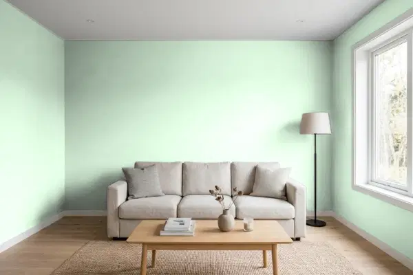 Living room with walls painted Valspar Minty Fresh 6002-7A (simulated)