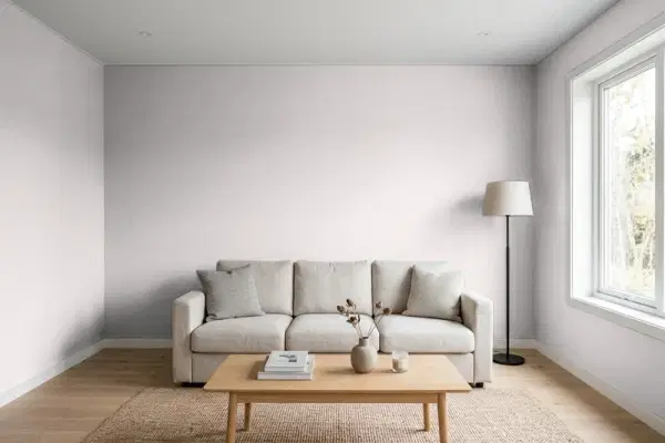 Living room with walls painted Sherwin-Williams Minute Mauve SW 7078 (simulated)