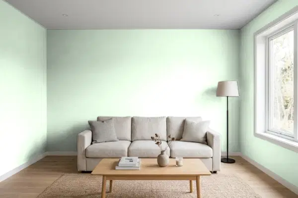 Living room with walls painted Behr Mischievous P400-1 (simulated)