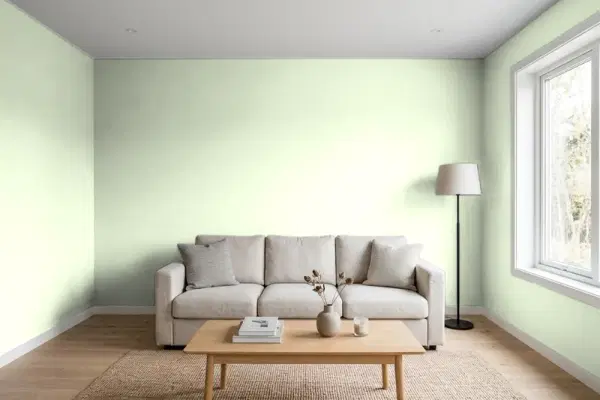 Living room with walls painted Behr Misted Fern P380-2 (simulated)