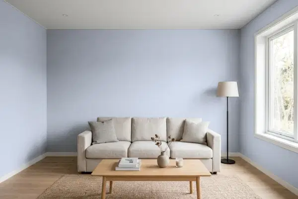 Living room with walls painted Valspar Misty Morning Dew 4003-3C (simulated)