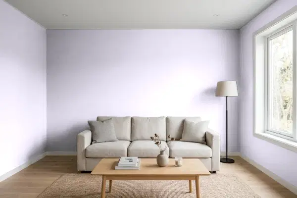 Living room with walls painted Behr Misty Violet 640A-2 (simulated)