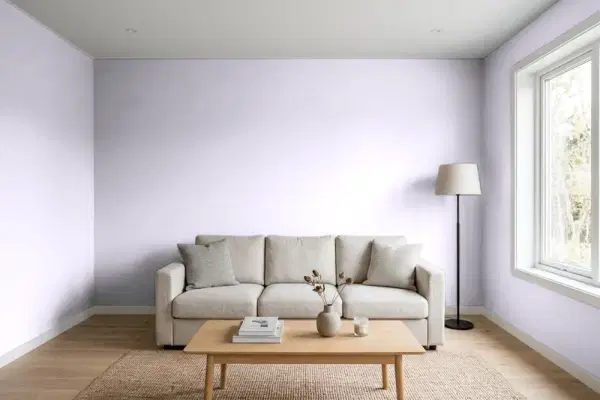 Living room with walls painted PPG Paints Misty Violet 1247-3 (simulated)