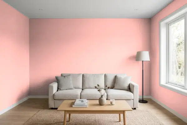 Living room with walls painted Behr Mixed Fruit 150A-3 (simulated)