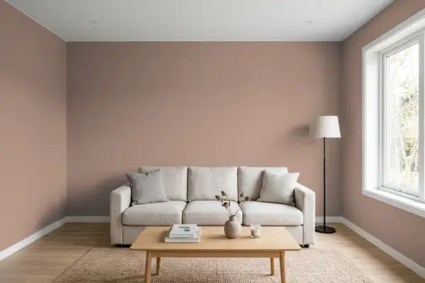 Living room with walls painted Behr Modern Mocha N150-4 (simulated)