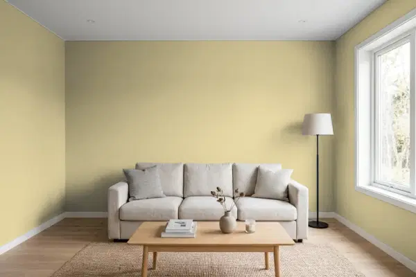 Living room with walls painted Behr Modish Moss BIC-27 (simulated)