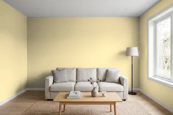 Living room with walls painted Behr Mojito PPU8-11 (simulated)