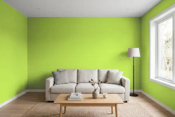 Living room with walls painted PPG Paints Mojo 1220-7 (simulated)