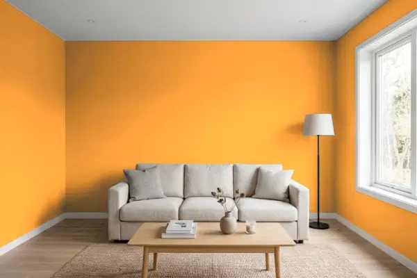 Living room with walls painted Valspar Monarch Wing 2008-1A (simulated)