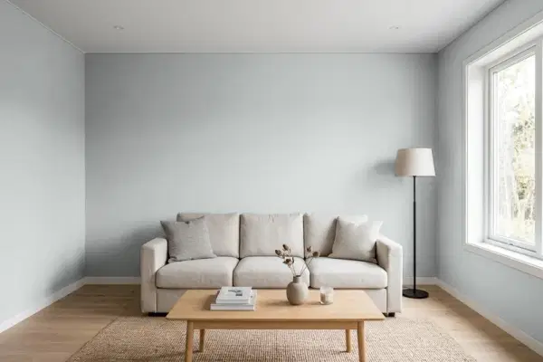 Living room with walls painted Sherwin-Williams Monorail Silver SW 7663 (simulated)