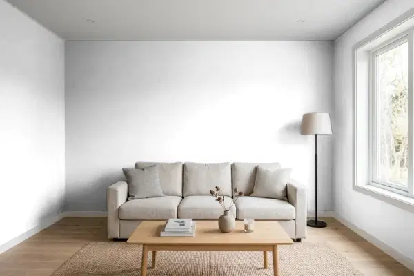 Living room with walls painted PPG Paints Moon Lily 1168-1 (simulated)