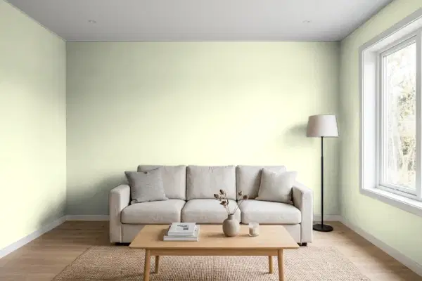 Living room with walls painted PPG Paints More Melon 1116-2 (simulated)