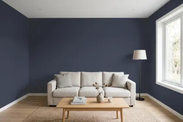 Living room with walls painted Sherwin-Williams Mountain Fig SW 9690 (simulated)