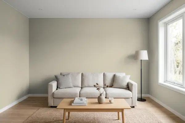 Living room with walls painted Behr Mountain Shade ECC-47-1 (simulated)