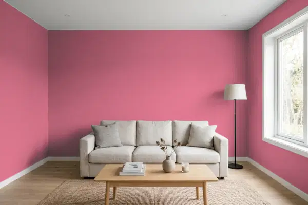 Living room with walls painted Behr Mulberry 120D-4 (simulated)