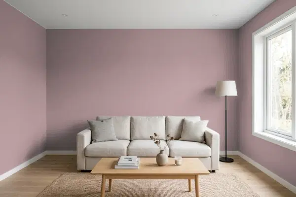 Living room with walls painted Benjamin Moore Muskoka Dusk CC-6 (simulated)