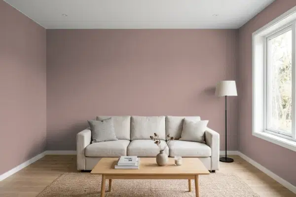 Living room with walls painted Behr Mystere N130-5 (simulated)