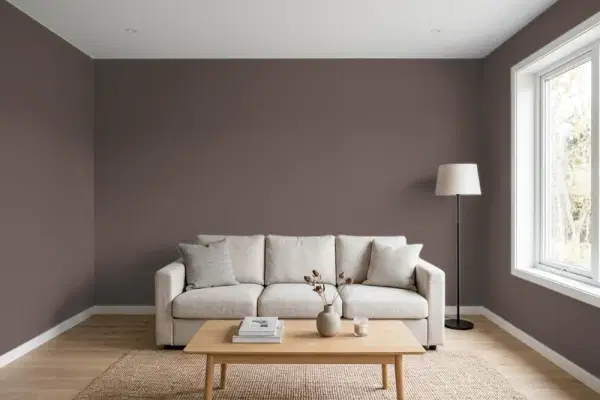 Living room with walls painted Valspar Mystic Taupe 1002-9A (simulated)
