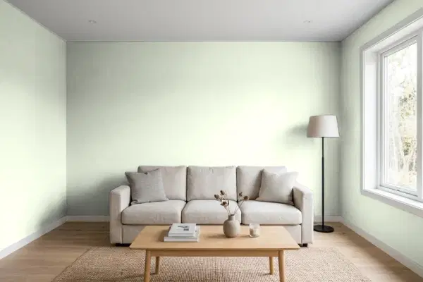 Living room with walls painted Behr Mystical Sea 430E-2 (simulated)