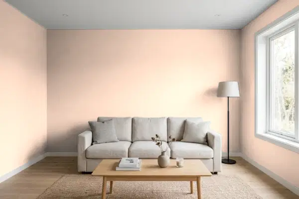 Living room with walls painted Sherwin-Williams Naive Peach SW 6631 (simulated)